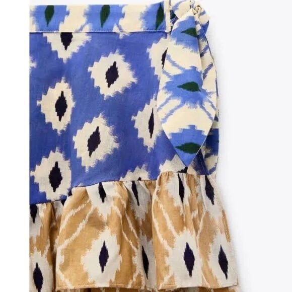 Zara Printed Wrap Pareo Mini Skirt Size Large - Picture 4 of 7